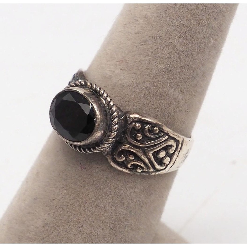 Sterling Silver Black Onyx Filigree Rope Border Oval Statement Ring 925 Size 8
